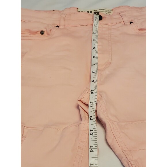 Spark Mens Premium Denim Pink Distressed Shorts Size 32 - Picture 8 of 10